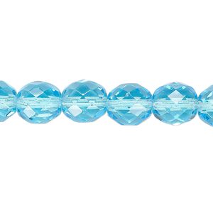 Bead, Czech fire-polished glass, light turquoise blue, 10mm faceted round. Sold per pkg of 600 (1/2 mass).
