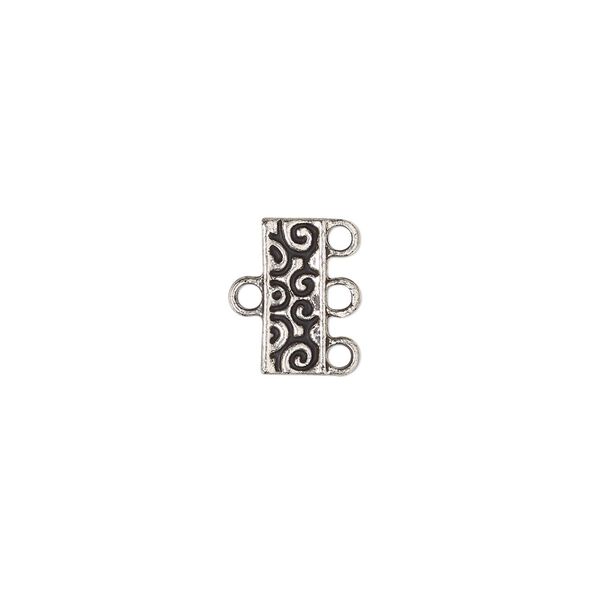 End bar 1pkg12 "pewter", 12x5mm / 2sided / 3 closed loops, silver-finished / antiqued image number 0