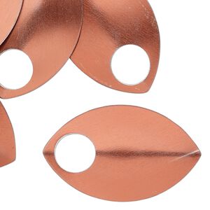 Component, anodized aluminum, orange, 36x22mm 2-sided curved scale blank with 8mm hole, 20 gauge. Sold per pkg of 20.