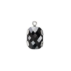 Drop 1pk jet silver plate, Crystal Passions&reg; 14x10mm rectangle 11504