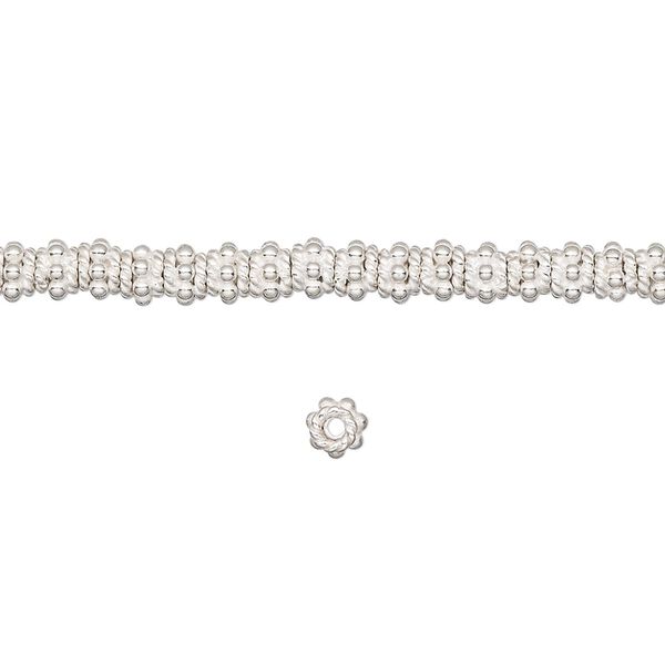 Bead 1pkg0.25troyoz sterling silver, 4x3mm beaded rondelle, Rajasthani image number 0