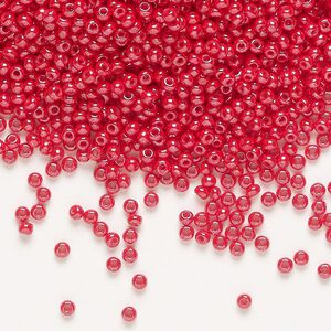 Seed bead, Preciosa Ornela, glass, opaque luster bright red coral, #11 rocaille. Sold per 50-gram pkg.