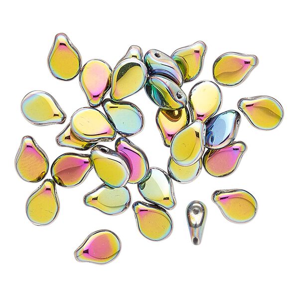 Bead, Preciosa Pip&trade;, Czech pressed glass, opaque green vitrail, 7x5mm top-drilled pip. Sold per pkg of 30. image number 0