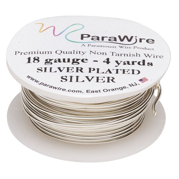 Wire, ParaWire&trade;, silver-plated copper, round, 18 gauge. Sold per 4-yard spool. image number 0
