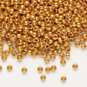 Seed bead, Preciosa Ornela Czech glass, pkg/500g, #8 rocaille, opaque metallic dark gold, (18389).