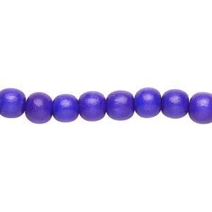 Bead 1pkg1, Taiwanese cheesewood (dyed / waxed), cobalt blue, 5-6mm round, 15-1/2 to 16 inches.
