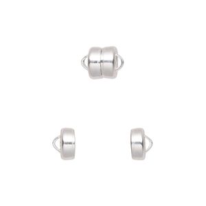 Clasp magnetic 1pkg12 silver-plated, 5.9x4.8mm barrel, brass Mag-Lok&reg; 1-strand