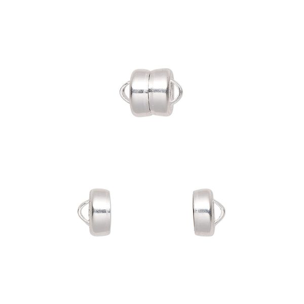 Clasp magnetic 1pkg12 silver-plated, 5.9x4.8mm barrel, brass Mag-Lok&reg; 1-strand image number 0