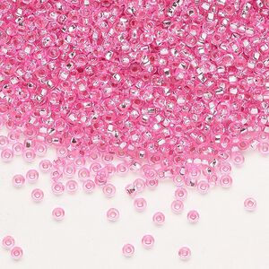Seed bead, Preciosa Ornela Czech glass, pkg/500g, #11 rocaille, translucent silver-lined dyed color pink, (18275).
