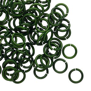 Jump ring 1pkg100 aluminum, 8mm round, 17 gauge / 5.6mm inside diameter / dark green