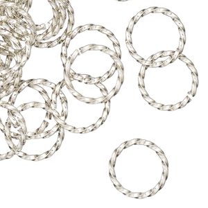 Jump ring 1pkg50 nickel silver, 12mm hand-cut twisted round, 16 gauge / 9.7mm inside diameter
