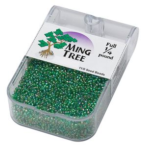 Seed bead, Ming Tree&trade;, glass, pkg/1/4 pound, #11 round, translucent rainbow emerald green.