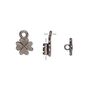 Crimp end 1pkg2 gunmetal-plated, 8mm 4-leaf clover / loop / 2mm inside diameter, brass