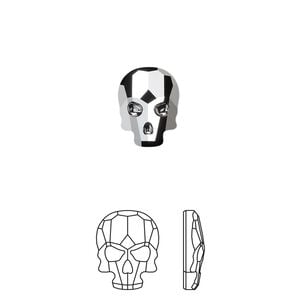 Flat back 2pk crystal light chrome foil back, Crystal Passions&reg; 10x7.5mm skull 2856