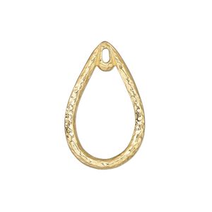 Drop, TierraCast&reg;, "Hammertone" collection, gold-plated pewter (tin-based alloy), 26.5x16.5mm hammered open teardrop. Sold per pkg of 2.