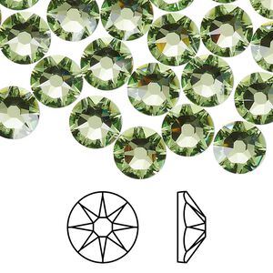 Flat back 144pk peridot foil back, Swarovski&reg; 8.412-8.672mm rose round SS40 2088