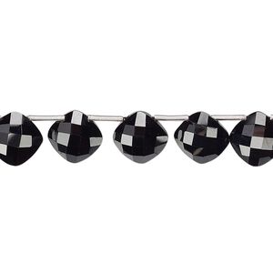 Black spinel 1pkg11, top-drilled faceted puffed diamond bead natural B+ grade, 9mm