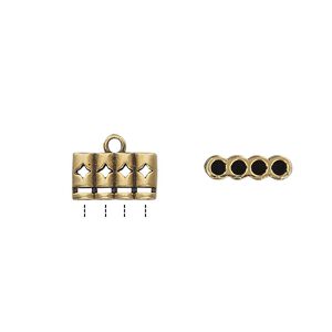 Cord end glue-in 1pkg2 brass, 12x7mm / cutout diamond / 2sided / 2mm inside diameter, 4-strand / antiqued