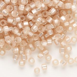 Seed bead, Dyna-Mites&trade;, glass, silver-lined translucent matte light pink, #6 round with square hole. Sold per 1/2 kilogram pkg.