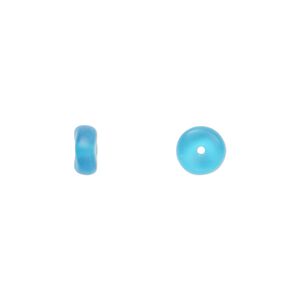 Bead, Czech pressed glass, blue frost AB, 7x3mm rondelle. Sold per 15" to 16" strand.