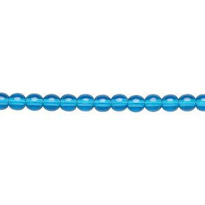 Bead, Czech glass druk, transparent dark aqua blue, 4mm round. Sold per 15-1/2" to 16" strand.