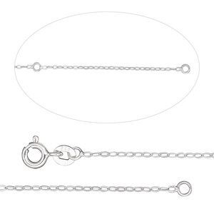 Chain 1pkg1 sterling silver cable, 1.3mm flat / springring clasp, Gossamer 2N1&trade; adjustable 16 & 18 inch