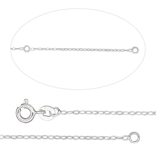 Chain 1pkg1 sterling silver cable, 1.3mm flat / springring clasp, Gossamer 2N1&trade; adjustable 16 & 18 inch image number 0