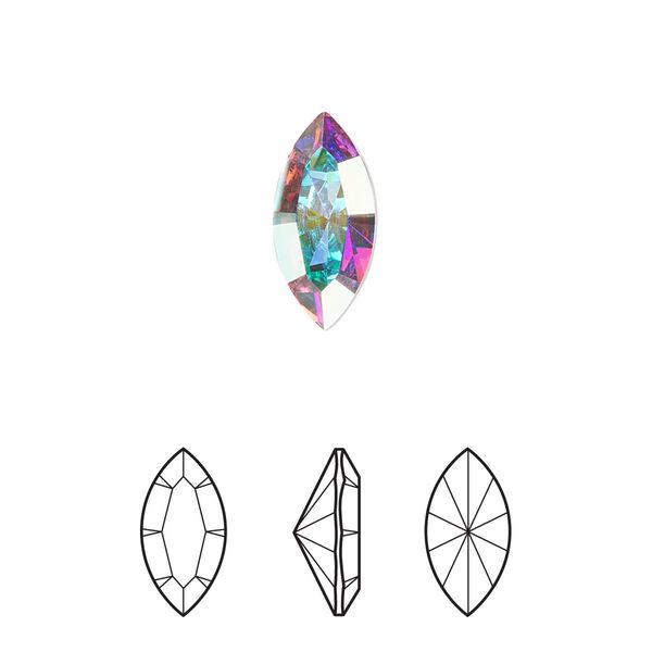 Fancy stone 144pk crystal AB foil back, Swarovski&reg; 15x7mm navette 4228 image number 0