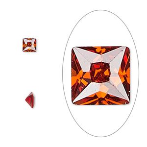 Gem, cubic zirconia, ruby red, 4mm faceted square, Mohs hardness 8-1/2. Sold per pkg of 2.