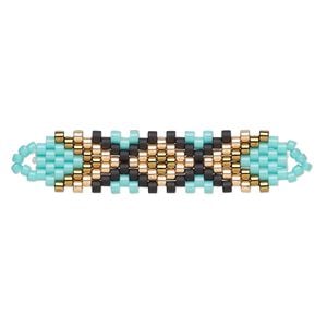 Focal, Creative Touch, glass, turquoise blue / bronze / multicolored 35x9mm double-sided rectangle. Sold individually.
