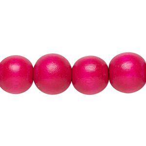 Bead 1pkg1, Taiwanese cheesewood (dyed / waxed), dark pink, 11-12mm round, 15-1/2 to 16 inches.