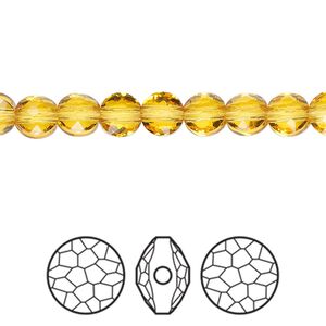 Bead 4pk light topaz, Crystal Passions&reg; 6mm puffed round 5034