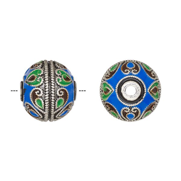Bead 1pkg1 silver-finished, 18.5x17mm rondelle / heart, brass / enamel / multicolored image number 0