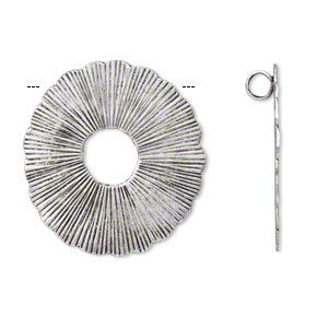 Focal, Hill Tribes, antiqued silver-plated brass, 50mm single-sided textured round donut with scalloped edges and hidden bail. Sold individually.