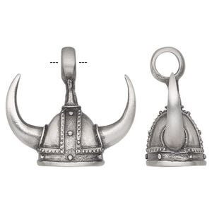 Pendant, antiqued pewter (tin-based alloy), 39x35mm 3D Viking helmet. Sold individually.