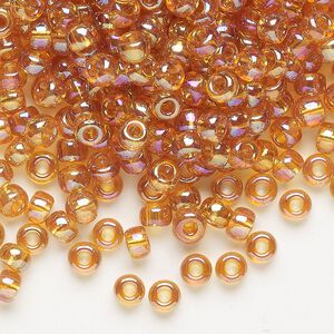Seed bead, Miyuki, glass, pkg/250g, #6 rocaille, translucent rainbow marigold (RR-2456).