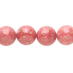 Multi-gemstone / mother-of-pearl shell / resin 1pkg1, round bead 15 inch light red 11-13mm