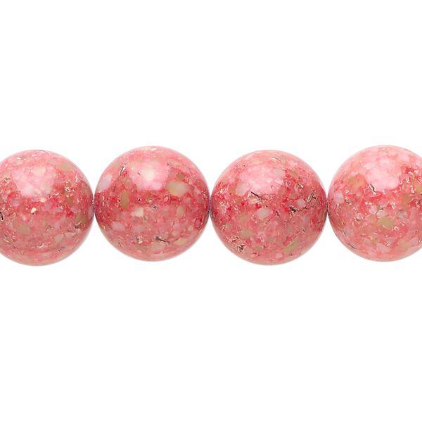 Multi-gemstone / mother-of-pearl shell / resin 1pkg1, round bead 15 inch light red 11-13mm image number 0