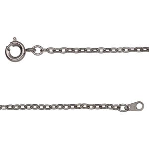 Chain 1pkg1 oval, 3mm flat / springring clasp, gunmetal-finished steel 18 inch