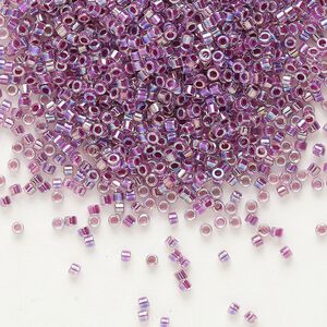 Seed bead, Delica&reg;, glass, pkg/50g, #11 round, translucent raspberry-lined rainbow crystal clear (DB-0056).