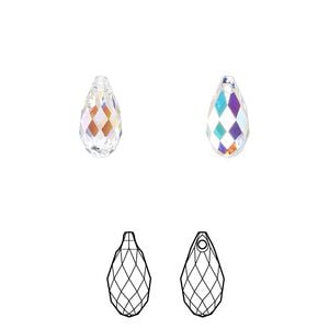 Briolette 2pk crystal AB, Crystal Passions&reg; 11x5.5mm pendant drop 6010