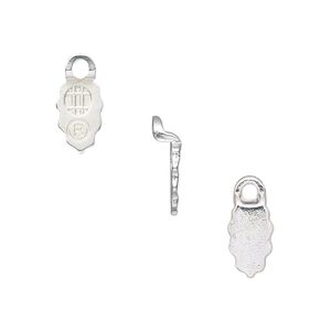 Bail, Aanraku&reg;, glue-on earring, silver-plated "pewter" (zinc-based alloy), 13x6mm with 9x6mm leaf flat base. Sold per pkg of 24.