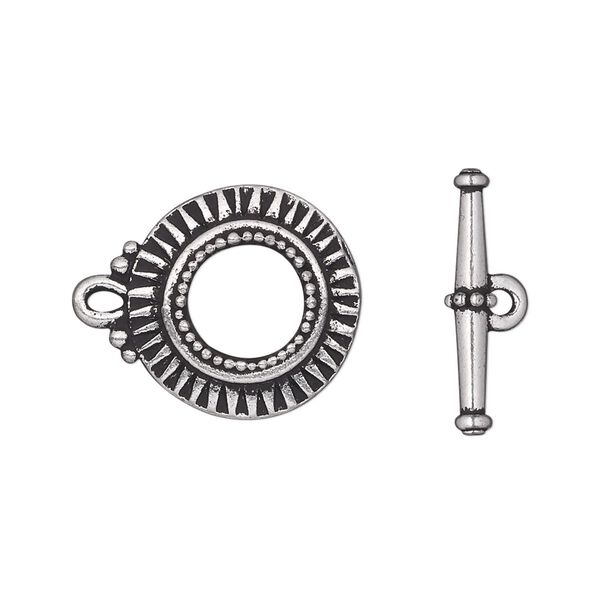 Clasp toggle 1pkg1 silver-plated pewter (tin alloy), 17.5mm round, antique TierraCast&reg; 1-strand image number 0