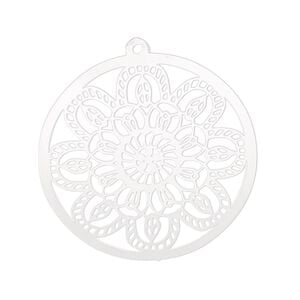 Focal, Lazer Lace&trade;, stainless steel, 32mm single-sided domed round with flower design, Sold per pkg of 2.