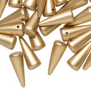 Bead 1pkg30 Preciosa Czech pressed glass, opaque gold, 17x7mm top-drilled spike.