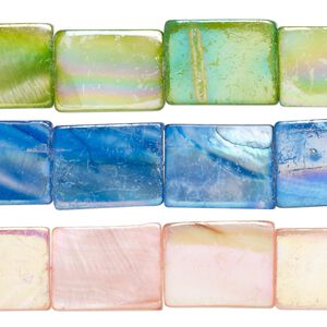 Mother-of-pearl shell 1pkg3, flat rectangle bead mix 15 inch multicolored AB 19x15mm-21x16mm