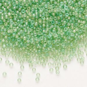 Seed bead, Preciosa Ornela Czech glass, pkg/50g, #11 rocaille, translucent solgel dyed rainbow lime, (41161).
