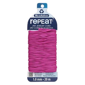 Cord, Beadalon&reg; RePEaT&trade;, recycled polyethylene, fuchsia, 1mm, 100-pound test. Sold per 20-meter card.
