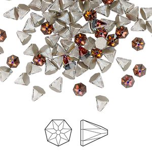 Flat back 144pk crystal volcano foil back, Swarovski&reg; 4mm round spike 2019