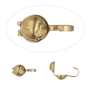 Bead tip bottom clamp-on 1pkg100 gold-plated, 9x5mm moon / open loop, brass / antiqued / Hot Tips&reg;